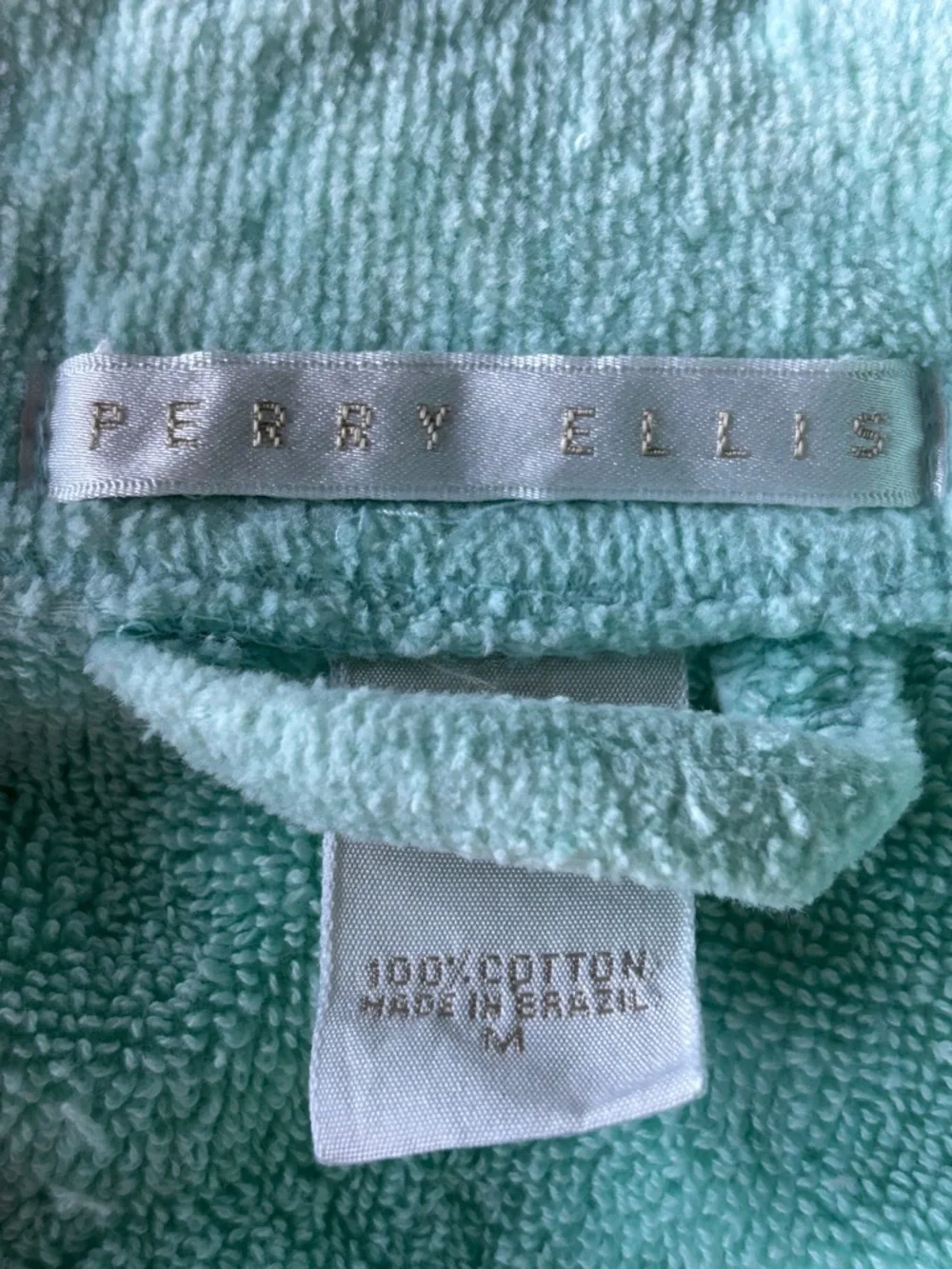 Vintage 90s Perry Ellis Mint Green Plush Bath Robe with Belt